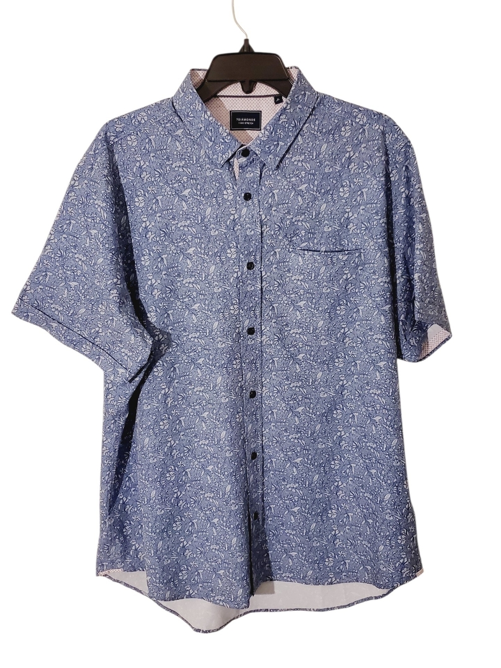 7 Diamonds 4- Way Blue Paisley Short-Sleeve Button-Down Shirt Size XL